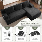 96''Sectional Couches for Living Room,Modern Modular Sectional Sofa,Upholstered Boneless Couch with Pockets,Comfy Cloud Couch with L Shaped Chaise(Black, 96''W Right Facing Chaise)