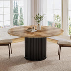 Tribesigns Round Dining Table for 4-6, 47-Inch Modern Circle Kitchen Table with Fluted Round Base, Farmhouse Wood Dinner Table for Dining Room, Kitchen, Living Room, Brown and Black