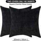GAWAMAY Decorative Square Throw Pillow Covers 20"x20" Inch Set of 2, Super Soft Chenille Pillows Farmhouse Fall Pillowcase for Living Room Bedroom Sofa Couch Cushion Cover Black 50x50cm (No Insert)
