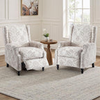 UIXE Recliner Chairs Set of 2, Fabric Upholstered Armchair Pushback Accent Chair for Living Room, Floral Rivet Trim Club Chair Home Theater Single Sofa Bedroom Side Reading Seats - Beige