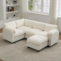 87'' U-Shaped Sectional Sofa with Ottoman, 5-Seater Modular Couches for Living Room, Corduroy Deep Seat Cloud Sofa with Center Stitched, Beige