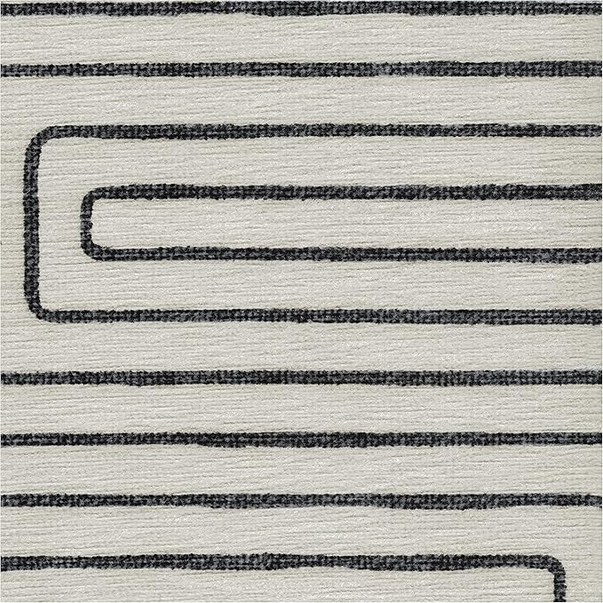 RUGGABLE x Jonathan Adler Machine Washable Modern Area Rug – Labyrinth Black/Ivory 6x9, Stain-Resistant, Non-Slip – Medium Rugs for Living Room, Bedroom, Hallway, Entryway & Office–with Standard Pad