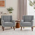 Accent Chairs Set of 2, Modern Fabric Armchairs for Living Room, Comfy Upholstered Arm Chairs Tufted for Indoor Bedroom Office Room (Gray)