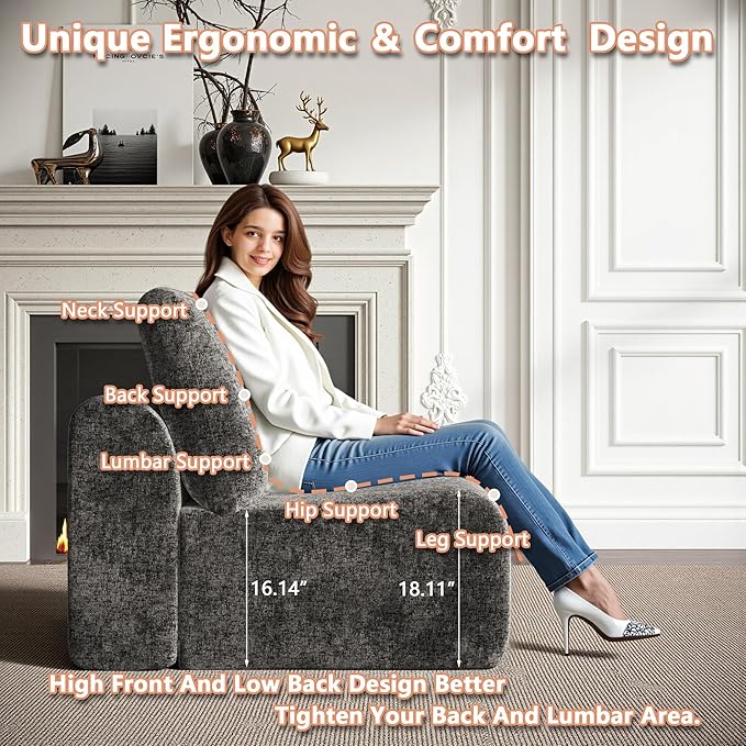 EASE MOOSE Boneless Couch for Living Room, Sectional Cloud Sofa, Modular Cloud Couch, 3-Seater Deep Seat Sofas with Pillow for Bedroom, Apartment, No Assembly Required, Chenille (Dark Grey)