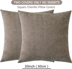 GAWAMAY Decorative Square Throw Pillow Covers 20"x20" Inch Set of 2, Super Soft Chenille Pillows Farmhouse Fall Pillowcase for Living Room Bedroom Sofa Couch Cushion Cover Taupe Grey 50x50cm