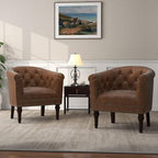 Lumibee Faux Leather Barrel Chairs, Upholstered Accent Chairs Set of 2 for Living Room, Modern Comfy Club Armchairs for Office, Bedroom, Waiting Room-Brown