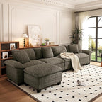 PHI VILLA Cloud Modular Couch Sets, 157.5" Sectional Sofa with L-Shaped Chaise, 5-Seater Upholstered Couches with Movable Ottoman for Living Room, Chenille Fabric, Smoky Grey