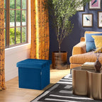 Seville Classics Cushioned Fabric Ottoman Hidden Storage Chest Footrest Chair, Padded Seat for Bedroom, Dorm, Loft, Living Room, Entryway, Hallway, Blue Velvet, 15.7" Cube