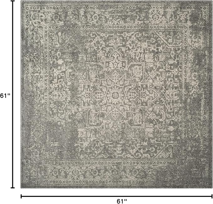 SAFAVIEH Evoke Collection Area Rug - 5'3" Square, Silver & Ivory, Distressed Design, Non-Shedding & Easy to Clean, Ideal for Living Room, Bedroom, Dining Space (EVK256S)