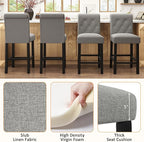 GOTMINSI 24 Inch Bar Stools for Kitchen Island, Set of 2 Fabric Barstools Upholstered Back Counter Bar Stools with Button Tufted Decoration Leisure Style Wooden Bar Chairs(Grey)
