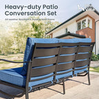 PHI VILLA Patio Furniture with 1 x 45 Metal FirePit Table, 1 x 3-Seat Wide Deep Seating Bench, 2 x Swivel Sofa Chairs & 2 Ottomans, 5.75" Thick Cushioned Outdoor Conversation Set for 5, Peacock Blue