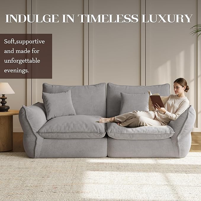 81'' Down Blend Loveseat, Deep Seat Cloud Sofa with Feather-Filled Cushions, Ultra Soft Sink-in Comfort Couch for Living Room, Modern Oversized Sofa – Pebble Gray
