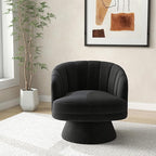 Swivel Accent Chair Set of 2,Upholstered Velvet 360° Swivel Barrel Chair for Living Room Overstuffed Bouncle Reading Chair Round Armchair for Bedroom,Vanity,Office (Black)
