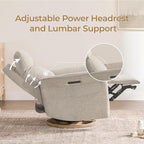CHITA Power Recliner Chair, Electric Triple-Motor Swivel Glider Nursery Rocking Chair with Adjustable Power Headrest and Lumbar Support, Solid Wood Base, Khaki Grey