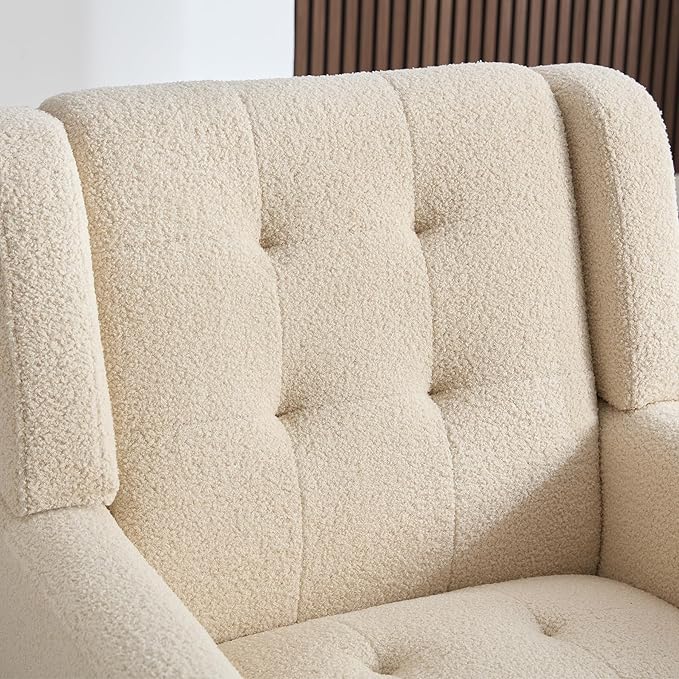 Dolonm Midcentury Modern Teddy Accent Chair with Arms, Upholstered Reading Side Chair Tufted Back Decorative Wingback Chair for Living Room Bedroom (White)
