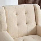 Dolonm Midcentury Modern Teddy Accent Chair with Arms, Upholstered Reading Side Chair Tufted Back Decorative Wingback Chair for Living Room Bedroom (White)