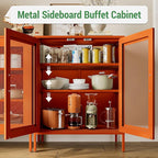Orange Metal Cabinet,Bathroom Floor Storage Cabinets,40" H Small Orange Locker Cabinets with 2 Adjustable Shelves & 2 Doors