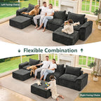 Hobestluk 152" Cloud Modular Sectional Couch 4-Seater Sofa with Ottomans U Shaped Couch Deep Seat Sofa with Removable Cover for Living Room (Dark Grey, 4-Seater Sofa with Two Ottomans)