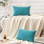 GAWAMAY Decorative Rectangle Throw Pillow Covers 12"x20" Inch Set of 2, Soft Chenille Lumbar Support Pillow Fall Pillowcase for Living Room Bedroom Sofa Couch Cushion Cover Teal 30x50cm (NO Inserts)