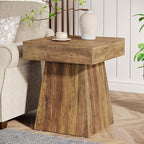 Tribesigns Small End Table, Rustic Square Side Table with Wide Base, Farmhouse Small Nightstand Beside Bed, Next to Armchair, for Living Room, Brown