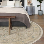 RUGGABLE Washable Vintage Area Rug – Kamran Ivory Opal 8 ft Round, Stain-Resistant, Non-Slip – Large Machine Washable Rugs for Living Room, Bedroom, Hallway, Entryway & Office–with Standard Pad