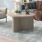 Henn&Hart 32" Round Wood Pedestal Coffee Table for Living Room, Family Room, Office, or Apartment, Alder White