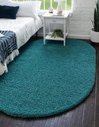 Unique Loom Solid Shag Collection Area Rug (3' 3" x 5' 3" Oval, Deep Aqua Blue)