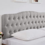 Upholstered Headboard, Button Diamond Tufted Headboards with Adjustable Height and Solid Wood Leg, Linen Fabric Padded Headboard for King Size Bed, Mordern Head Board (Grey, King)