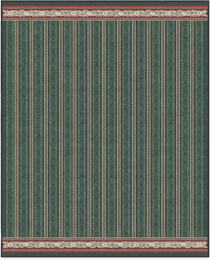 RUGGABLE x Morris & Co Machine Washable Christmas Area Rug– Fruit Stripe Spruce Green 8x10, Stain-Resistant, Non-Slip–Large Rugs for Living Room, Bedroom, Hallway, Entryway & Office–with Standard Pad