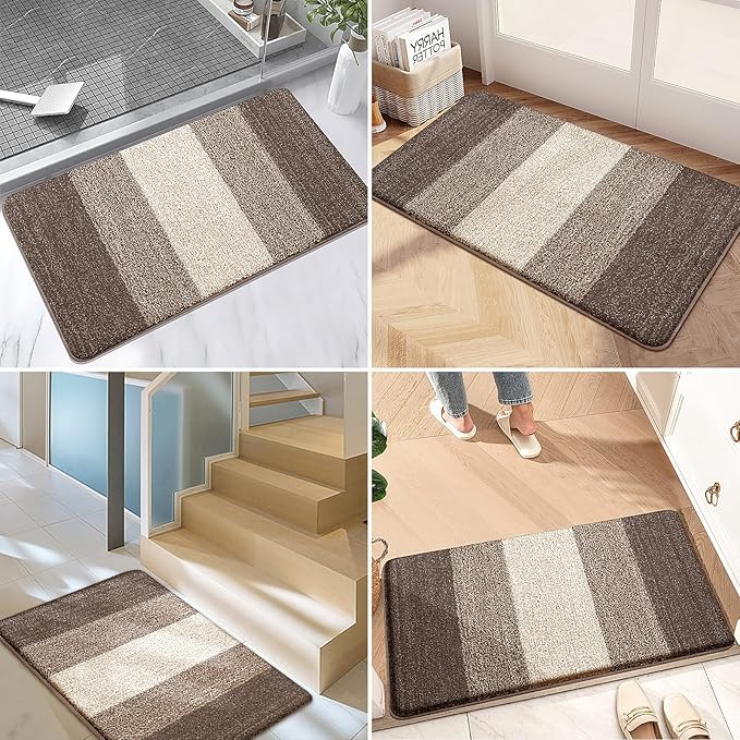 Kitinjoy Indoor Outdoor Door Mat, 40x32 Non-Slip Absorbent Dirt Trapper, Low-Profile Washable Inside Entrance Front Floor Mat, Sturdy Soft Entry Doormats for Entryway, Light Brown