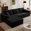 110" Boneless Cloud Sectional Couch for Living Room, Compressed Modular L-Shaped Sofa with Deep Seat, Frameless Corduroy Couch in Boxes, No Assembly Required 3-Seater (Left-Facing Chaise, Black)