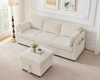Corduroy Storage Ottoman for Living Room Sofas Couches, Square Ottoman with Storage Space Foot Rest Stool for Apartment, Dorm, Entryway, Beige