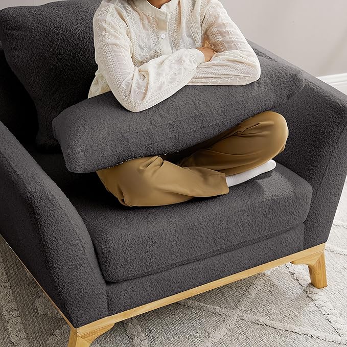 VANOMi Large-Sized Accent Chair, Thick Cushion Bedroom Reading Chair, Comfortable Living Room Single Sofa， Boucle Dark Gray