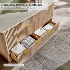 T4TREAM Fluted 7 Drawers Dresser, 54" Wide Modern Chest of Drawers with Faux Marble Top, Curved Profile Design, Dresser TV Stand, Wood Drawer Organizer for Bedroom, Living Room, Hallway, Natural Oak