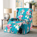Pia Ricco Swivel Glider Recliner Chairs Set of 2, High Back Rocker Reclining Accent Chair with Smooth Manual Mechanism for Nursery, Comfortable & Quiet Upholstered Armchair Seating-Peacock Blue Rose