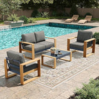 LayinSun 4 Pieces Aluminum Patio Furniture Set with Coffee Table, Oversized Seat with Hight Back, Outdoor Conversation Sets for Porch, Balcony, Deck