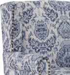 UIXE High Back Floral Accent Chair, Fabric Upholstered Armchair for Living Room, Retro Wingback Arm Chair with Solid Wood Legs, Nailhead Trim Single Sofa Bedroom Reading Seat - Navy Blue
