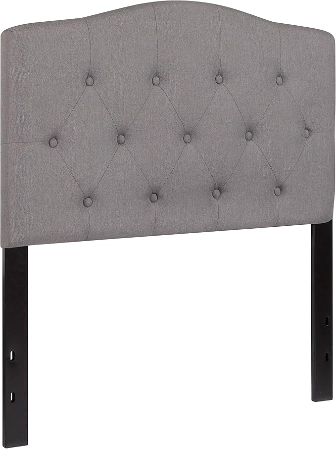 EMMA + OLIVER Arched Button Tufted Twin Size Headboard in Light Gray Fabric