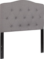 EMMA + OLIVER Arched Button Tufted Twin Size Headboard in Light Gray Fabric