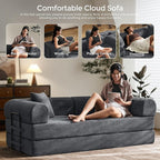 79" Convertible Sofa Bed with Fixed-Shape Frame & Removable Armrests, Modular Corduroy Sleeper Sofa, Folding Mattress Couch for Small Spaces - No Assembly Needed in Dark Gray (Includes 2 Pillows)