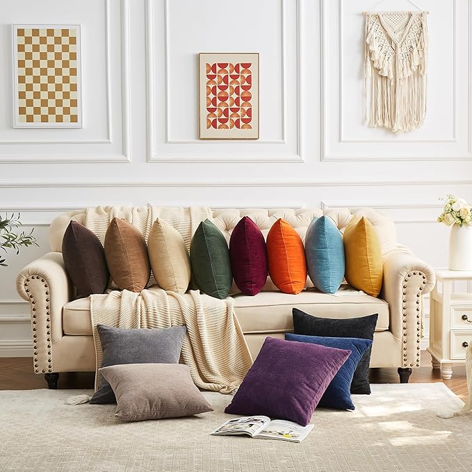 GAWAMAY Decorative Rectangle Throw Pillow Covers Lumbar Support Pillow 12"x20" Inch Set of 2, Soft Chenille Pillowcase for Living Room Bedroom Sofa Couch Cushion Cover Dark Green 30x50cm (No Insert)