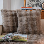 Neelvin Brown Faux Fur Cozy Soft Double-Sided Decorative Throw Pillow Covers 18x18 inch Set of 2,Velvet Pillowcase Cushion Case for Sofa Couch