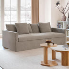 SICOTAS 90.5" Modern Sofa with Deep Seat, Large Down-Filled Cloud Couch with 4 Pillows & Solid Wood Frame, Oversized 3 Seater Sofa Comfy Sleeper Couches for Living Room, Apartment, Wheat Gray