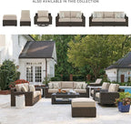 Signature Design by Ashley Coastline Bay Casual Weather Resistant Outdoor Loveseat with Cushion and 2 Throw Pillows, Nuvella Weather Resistant Fabric, Beige & Dark Brown