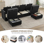 105" Cloud Modular 4 Seater Sofa with 2 Storage Ottoman, Modern Upholstered Sofa Storage Sofa Couch Deep Seat, U Shape Sectional Sofa Chenille Comfy Couch with Armrests for Living Room, Black