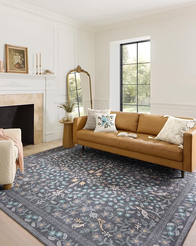 Loloi Rifle Paper Co. Maison Collection MAO-01 Nightingale Black 5'-0" x 7'-6", .19" Pile Height, Area Rug