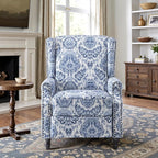 Recliner Chair, Upholstered Wingback Floral Pushback Armchair with Adjustable Backrest & Footrest, Comfy Accent Chair Reading Single Sofa for Small Spaces, Living Room, Bedroom (Navy Blue, Set of 1)