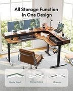 FEZIBO L Shaped Electric Standing Desk, 63x48 inch Large with Drawers | Reversible Tabletop, 2 Memory Height Settings | Home Office & Gaming Height-Adjustable Table, Rustic BrownTop/Black Frame