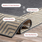 nuLOOM 8' x 10' Outdoor Area Rug, Casual Design With Striped Border, Stain Resistant, Highly Durable, For Patio, Balcony, Bedroom, Living Room, Dining Room, Bathroom, Dark Grey