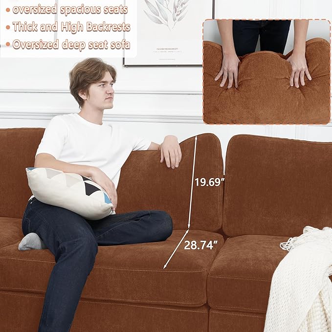 EASE MOOSE Brown Sectional Modular Sofa,Oversized U Shape Sectional Wide Deep Modular Sofa Brown Chenille